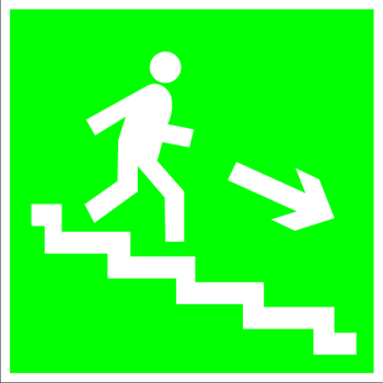 E13 направление к эвакуационному выходу по лестнице вниз (правосторонний) (пленка, 200х200 мм) - Знаки безопасности - Эвакуационные знаки - Магазин товаров по охране труда и технике безопасности.
