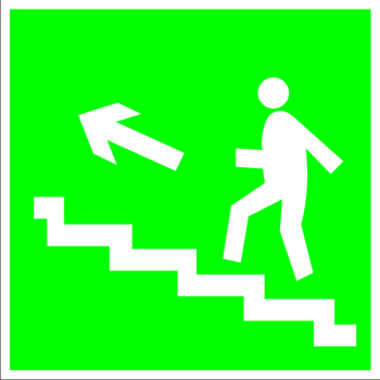 E16 направление к эвакуационному выходу по лестнице вверх (левосторонний) (пластик, 200х200 мм) - Знаки безопасности - Эвакуационные знаки - Магазин товаров по охране труда и технике безопасности.