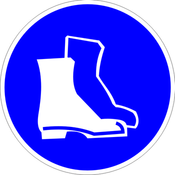M05 работать в защитной обуви (пленка, 200х200 мм) - Знаки безопасности - Предписывающие знаки - Магазин товаров по охране труда и технике безопасности.