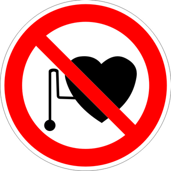 P11 запрещается работа (присутствие) людей со стимуляторами сердечной деятельности (пластик, 200х200 мм) - Знаки безопасности - Запрещающие знаки - Магазин товаров по охране труда и технике безопасности.