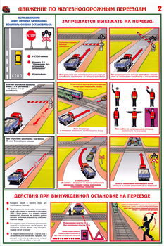 ПС49 Движение по железнодорожным переездам (пластик, А2, 2 листа) - Плакаты - Автотранспорт - Магазин товаров по охране труда и технике безопасности.