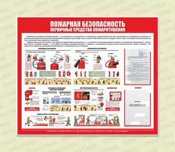 С14 Стенд пожарная безопасность (первичные средства пожаротушения) (1200х1000 мм, карманы, пластик ПВХ 3 мм, алюминиевый багет золотого цвета) - Стенды - Стенды по пожарной безопасности - Магазин товаров по охране труда и технике безопасности.