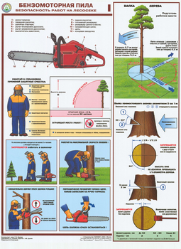 ПС25 Бензомоторная пила. безопасность работ на лесосеке (ламинированная бумага, А2, 3 листа) - Плакаты - Безопасность труда - Магазин товаров по охране труда и технике безопасности.