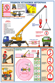 ПС49 Правила установки автокранов (ламинированная бумага, a2, 2 листа) - Охрана труда на строительных площадках - Плакаты для строительства - Магазин товаров по охране труда и технике безопасности.