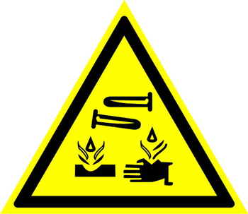 W04 опасно! едкие и коррозионные вещества (пленка, сторона 200 мм) - Знаки безопасности - Предупреждающие знаки - Магазин товаров по охране труда и технике безопасности.